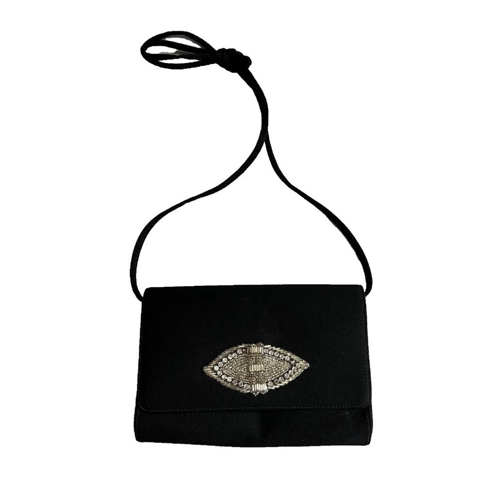 Vintage‎ Givenchy Paris Art Deco Jewel Black Small Evening Bag Clutch Strap Flaw